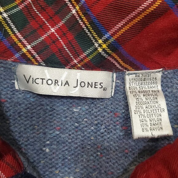 Victoria Jones Xmas Cardigan Ugly Sweater Blue Full Zip Size L Angora Rabbit - Picture 3 of 10